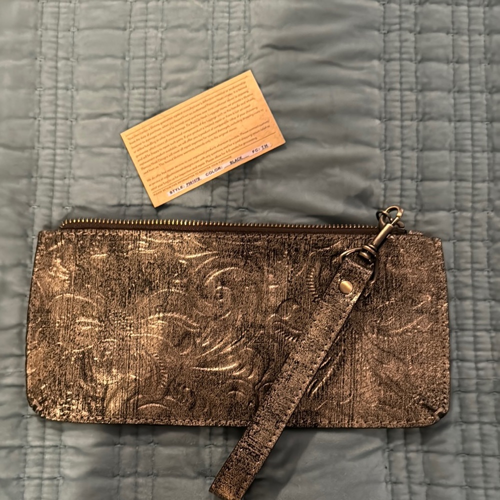 Patricia Nash Textured Silver Floral Clutch